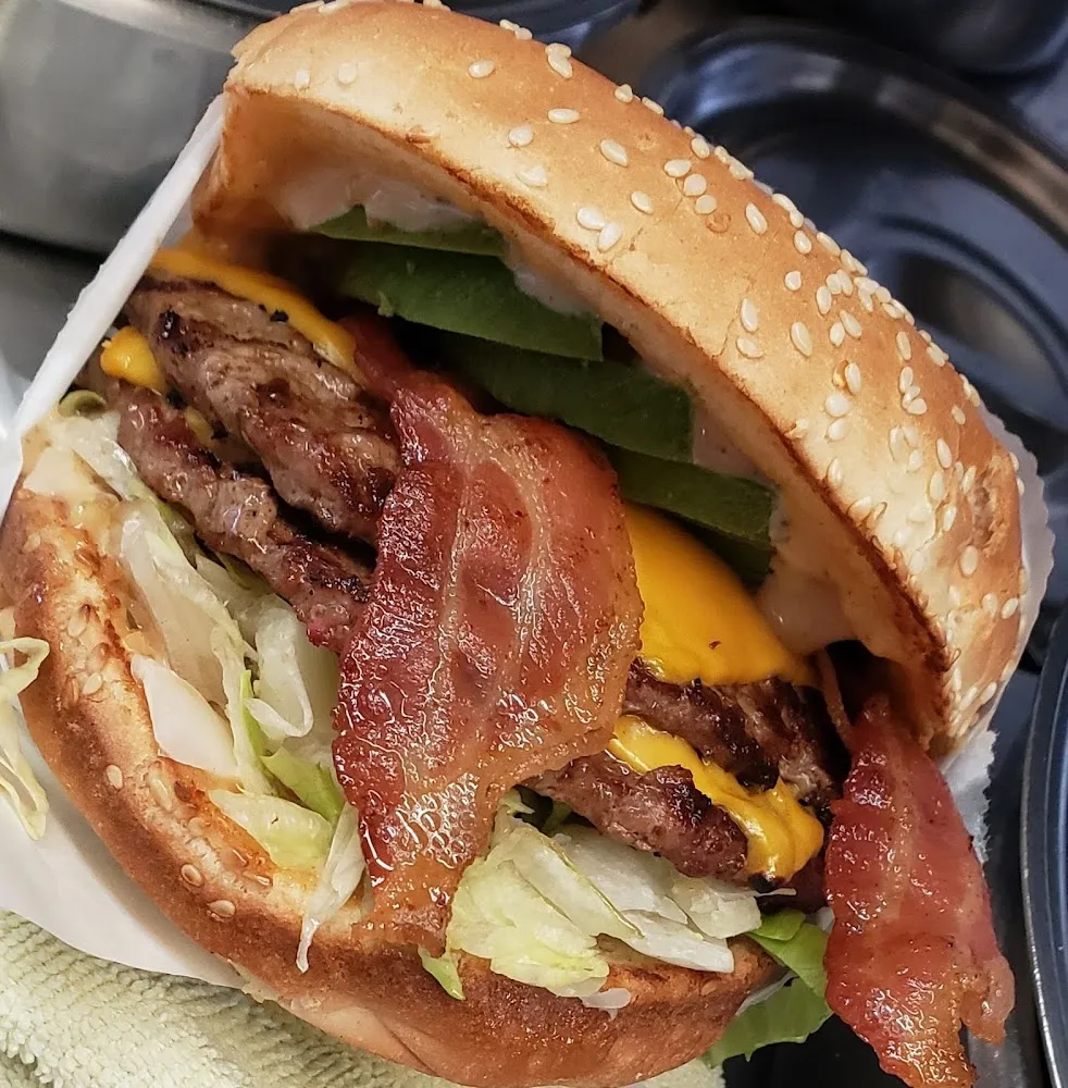 Double Cheeseburger with Avocado and Bacon